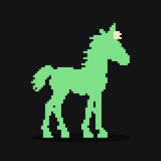 NFTRoutine, Stage 1. Jade coat, Star blaze, Bare legs, Matching mane.