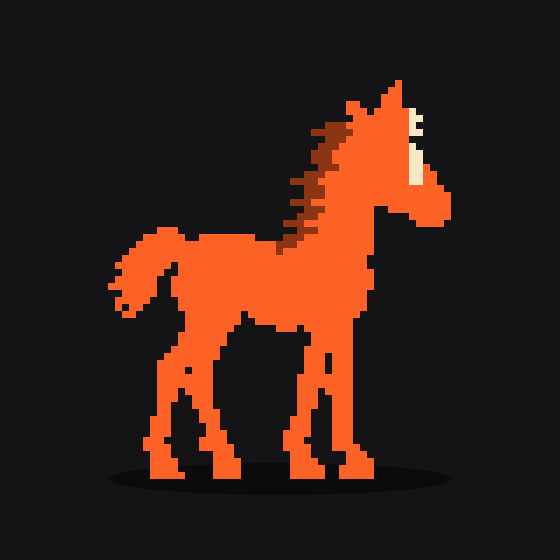 arievisual, Stage 1. Ember coat, Stripe blaze, Bare legs, Dark mane.