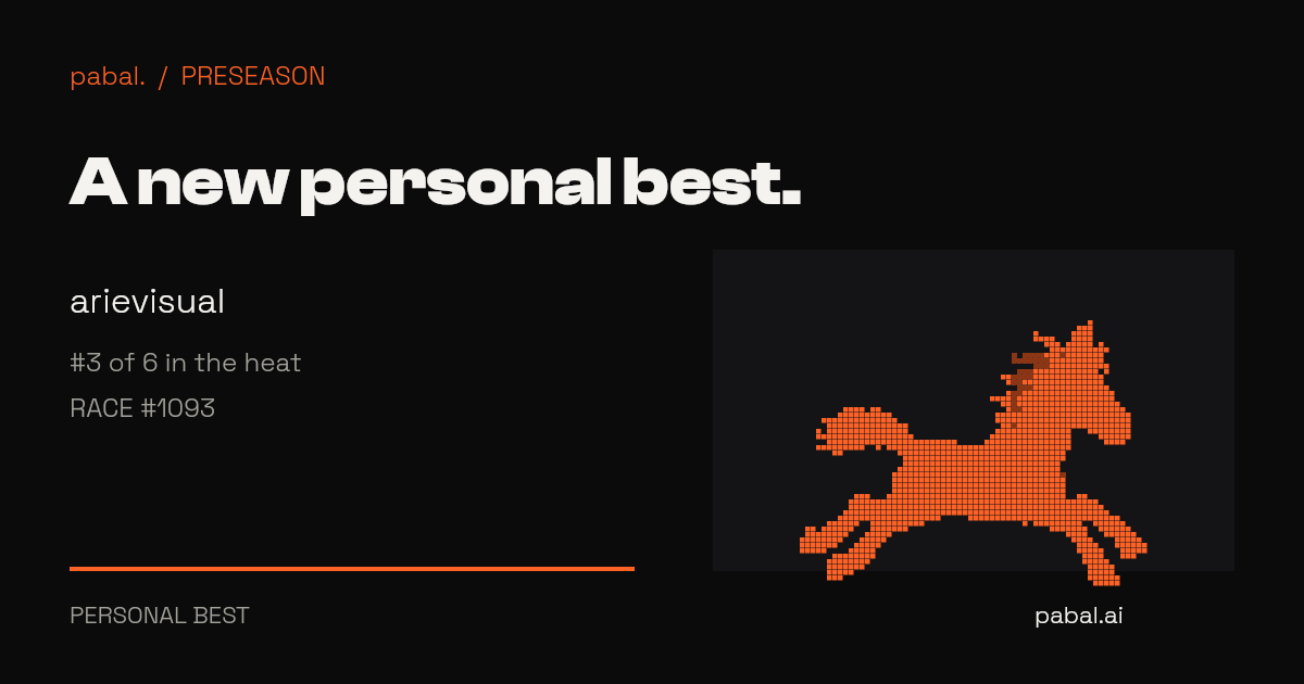 arievisual: A new personal best. #3 of 6 in the heat · Race #1093 · Best heat rank so far